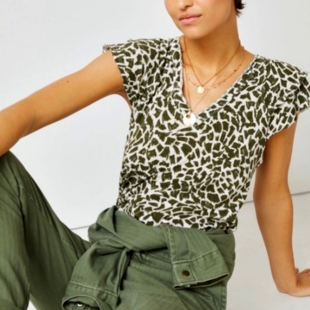 Anthropologie Maeve Catie Ruffle Sleeved Tee XL